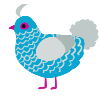 Cilia, a cerulean and silver chicken with a lace pattern