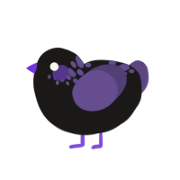 Violet Emo, a sable and overcast chicken with a neck-speckle pattern