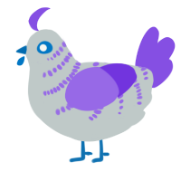 Aurora, a silver and blurple chicken with a half-bar pattern