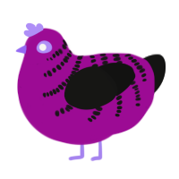 Button, a plum and black chicken with a half-bar pattern