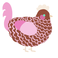 Cocoa, a russet and pink chicken with a lace pattern