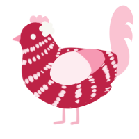 Sweet Rose, a crimson and rose chicken with a bar pattern