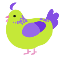 Goosebumps, a lime and blurple chicken with a neck-speckle pattern