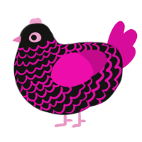 swirlie, a black and fuchsia chicken with a lace pattern