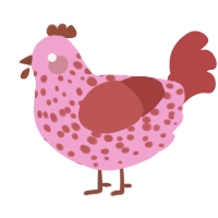 (unnamed), a pink and red chicken with a speckle pattern