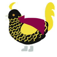 The Emperor, a black and yellow chicken