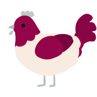 red velvet, a cream and maroon chicken with a head pattern