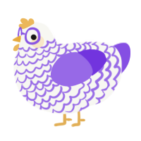 Violet, a white and blurple chicken with a lace pattern