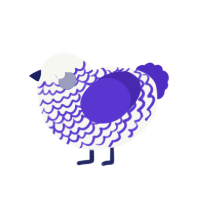 Sir Ourple, a white and indigo chicken with a lace pattern