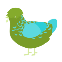 Earth, a chartreuse and aqua chicken with a half-lace pattern