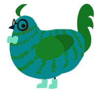 Picolino, a teal and leaf chicken with a bar pattern