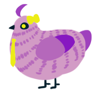 Thwip, a lilac and blurple chicken with a bar pattern