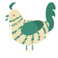 Byzantium, a beige and teal chicken with a bar pattern