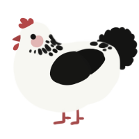 Delaware, a white and black chicken with a neck-speckle pattern