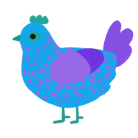 Charms, a sky and blurple chicken with a speckle pattern