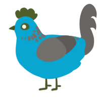 cloudy skies, a cerulean and grey chicken with a neck-speckle pattern