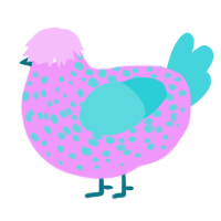 bea, a lavender and aqua chicken with a speckle pattern