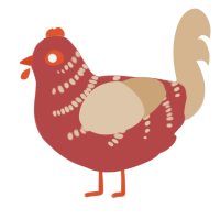 Hot Dog, a red and beige chicken with a half-bar pattern