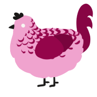 raspberry, a pink and maroon chicken with a half-lace pattern