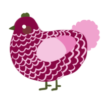 Kalamata, a maroon and pink chicken with a lace pattern