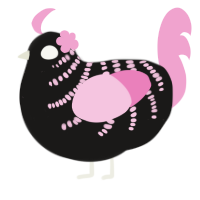 Bugsy, a sable and pink chicken with a half-bar pattern