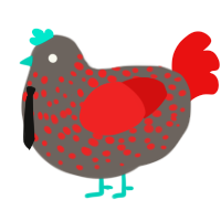 Mark Mosher, a grey and red chicken with a speckle pattern