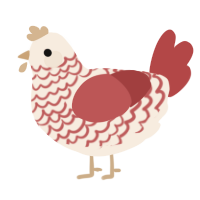 Horsie, a cream and red chicken with a lace pattern