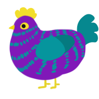 Evolet, a violet and teal chicken with a bar pattern