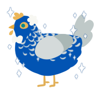 Lisza, a ultramarine and silver chicken with a half-lace pattern