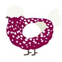 (unnamed), a maroon and white chicken with a speckle pattern