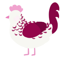 WhiteCherryChocolate, a white and maroon chicken with a half-lace pattern