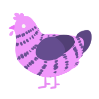 Madeline, a lavender and overcast chicken with a bar pattern