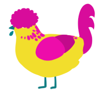 (unnamed), a yellow and fuchsia chicken with a neck-speckle pattern