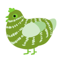 Rotten Core, a chartreuse and gluppy chicken with a bar pattern