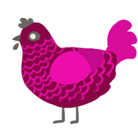 earthworm, a maroon and fuchsia chicken with a lace pattern