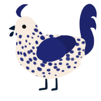 peeper, a cream and navy chicken with a speckle pattern