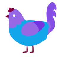 Llama, a sky and blurple chicken with a head pattern