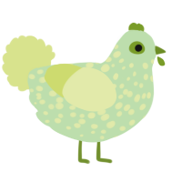 nim, a gluppy and lemon chicken with a speckle pattern