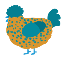 Lola, a orange and sea chicken with a speckle pattern