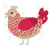 february may, a beige and crimson chicken with a lace pattern