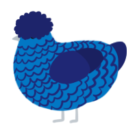 Blu, a sapphire and navy chicken with a lace pattern