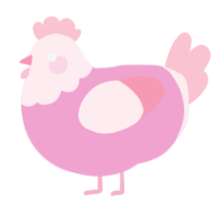 Bubblegum, a pink and rose chicken with a head pattern