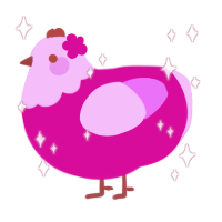 Pinky, a fuchsia and lavender chicken with a head pattern