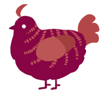 Raspberry 2, a maroon and red chicken with a half-bar pattern