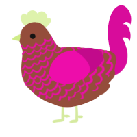 Jon Chicken, a russet and fuchsia chicken with a lace pattern