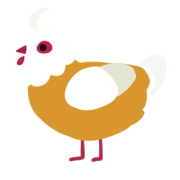 Unlaid, a orange and white chicken with a head pattern