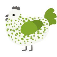 Matcha, a white and chartreuse chicken with a speckle pattern