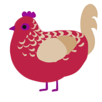 pig, a crimson and beige chicken with a half-lace pattern