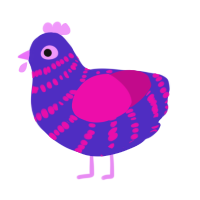 xp, a indigo and fuchsia chicken with a bar pattern