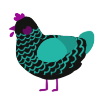 Grey Sea, a black and turquoise chicken with a lace pattern